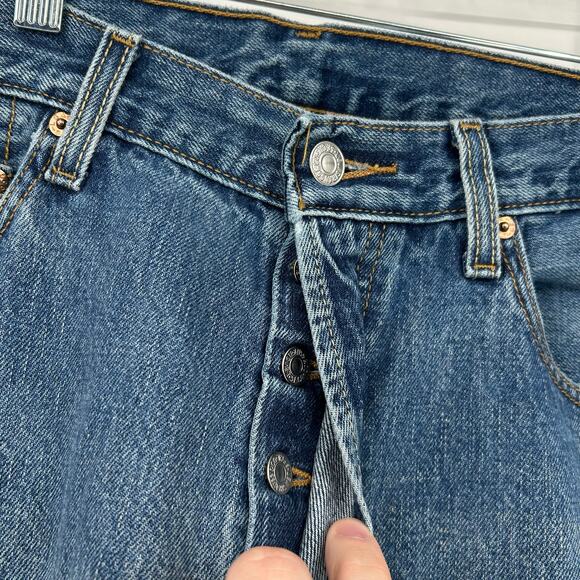 Vintage y2k Mens 34x36 distressed 501 levi's button fly medium blue denim jeans - Picture 3 of 11